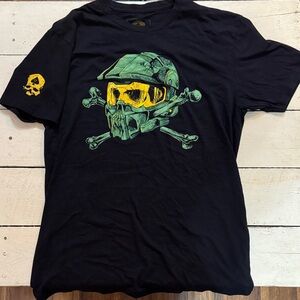 Black and Green Graphic Tee with Skull Design